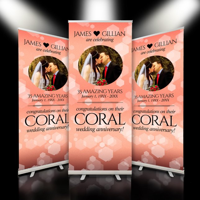 Elegant 35th Coral Wedding Anniversary Retractable Banner (35th Coral Wedding Anniversary Retractable Banner Cover Photo (front and angled).)