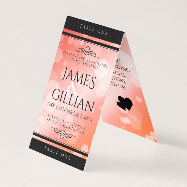 Elegant 35th Coral Wedding Anniversary Table Card (Front)
