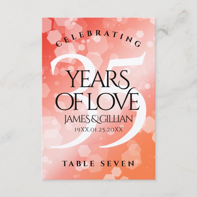 Elegant 35th Coral Wedding Anniversary Table Card (Front)