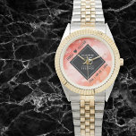 Elegant 35th Coral Wedding Anniversary Watch<br><div class="desc">Celebrate the 35th coral wedding anniversary and a love that stands the test of time with this stylish watch! Elegant black and white lettering with hexagonal confetti on a coral pink background add a memorable touch for this special occasion and extraordinary milestone. Personalize with the couple's names and dates of...</div>