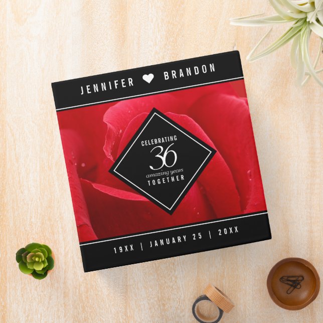 Elegant 36th Rose Wedding Anniversary Celebration 3 Ring Binder (In Situ)