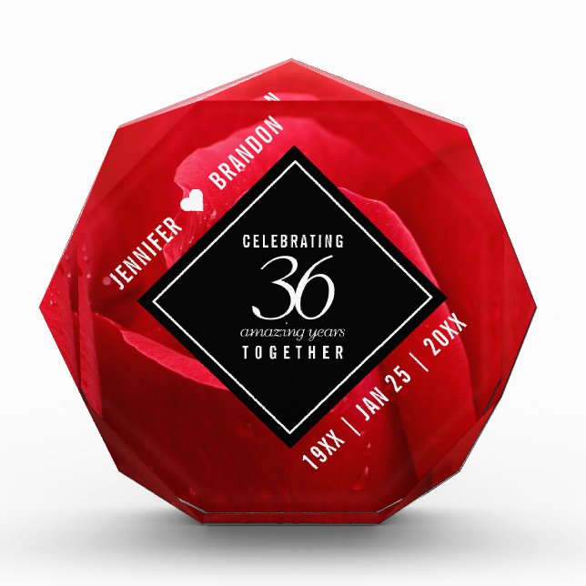 Elegant 36th Rose Wedding Anniversary Celebration Acrylic Award (Front)