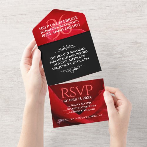 Elegant 36th Rose Wedding Anniversary Celebration All In One Invitation