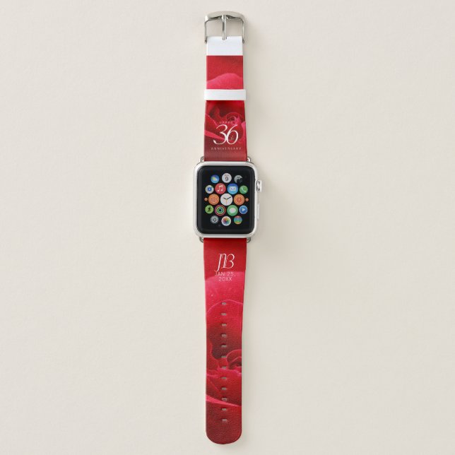 Elegant 36th Rose Wedding Anniversary Celebration Apple Watch Band (Front)