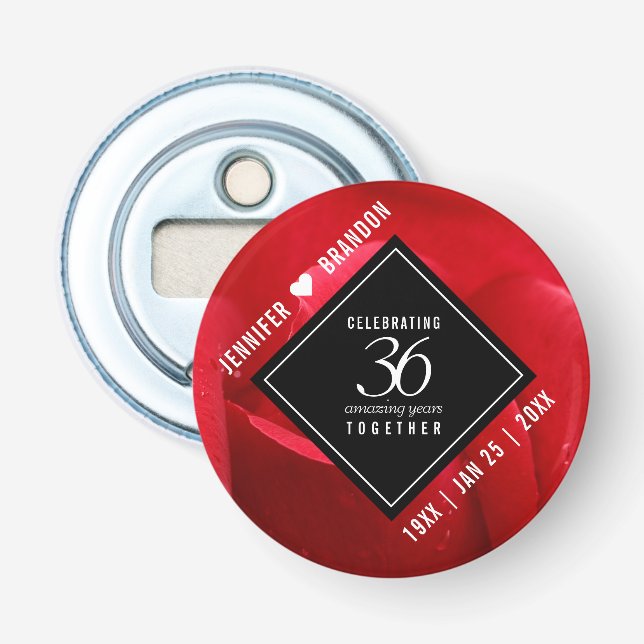 Elegant 36th Rose Wedding Anniversary Celebration Bottle Opener (Front)