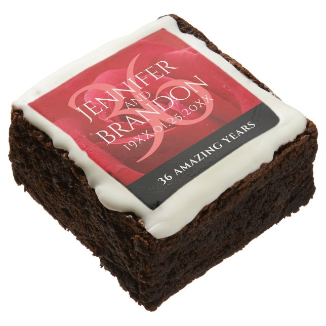 Elegant 36th Rose Wedding Anniversary Celebration Brownie (Angled)