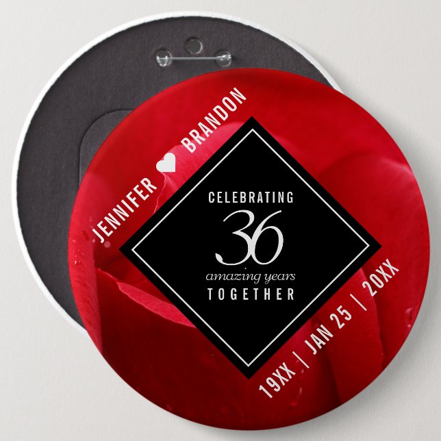 Elegant 36th Rose Wedding Anniversary Celebration Button (Front & Back)