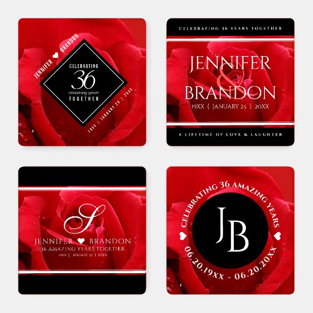Elegant 36th Rose Wedding Anniversary Celebration Coaster Set (Set)