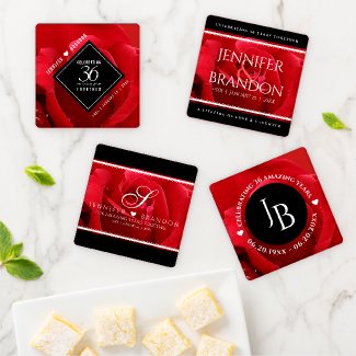 Elegant 36th Rose Wedding Anniversary Celebration Coaster Set