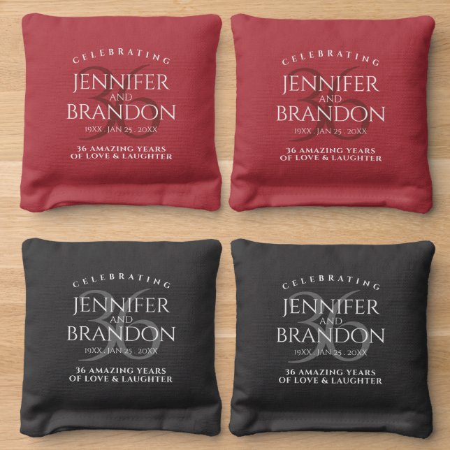 Elegant 36th Rose Wedding Anniversary Celebration Cornhole Bags (Wood)