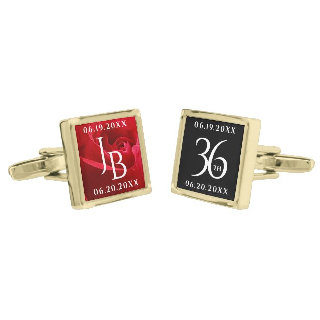 Elegant 36th Rose Wedding Anniversary Celebration Cufflinks (Angled)
