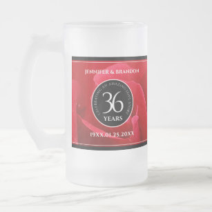 Elegant 36th Rose Wedding Anniversary Celebration Frosted Glass Beer Mug
