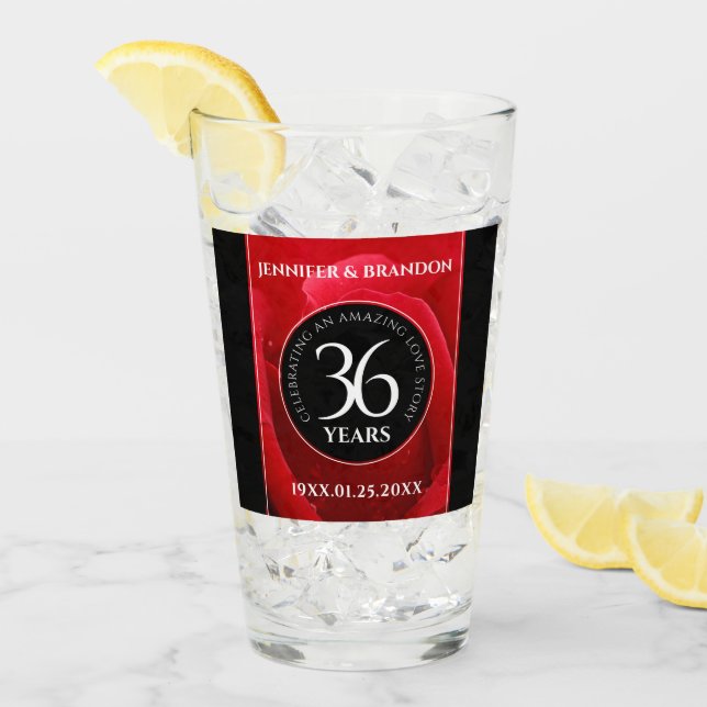 Elegant 36th Rose Wedding Anniversary Celebration Glass (Front Ice)