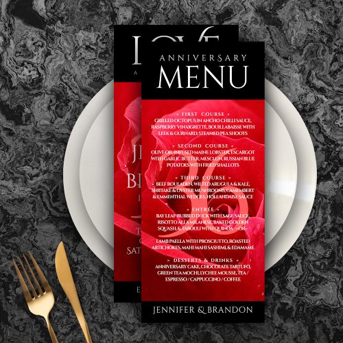 Elegant 36th Rose Wedding Anniversary Celebration Menu