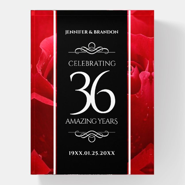 Elegant 36th Rose Wedding Anniversary Celebration Paperweight (Vertical)
