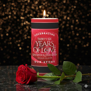 Elegant 36th Rose Wedding Anniversary Celebration Pillar Candle