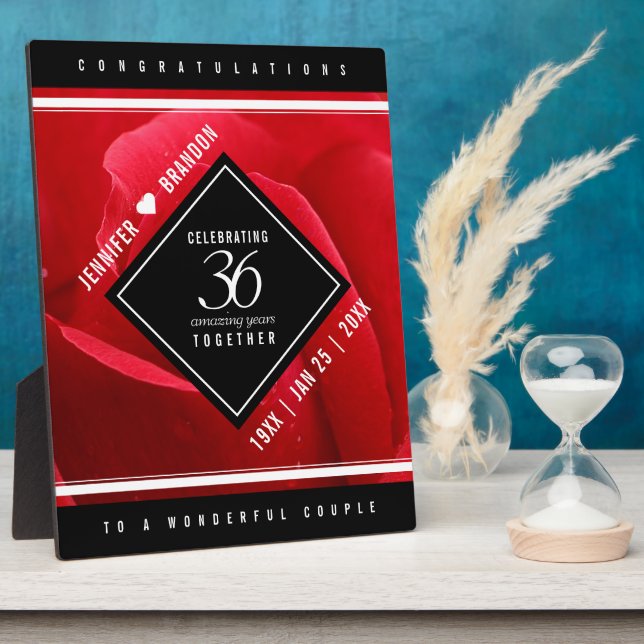 Elegant 36th Rose Wedding Anniversary Celebration Plaque (Side)