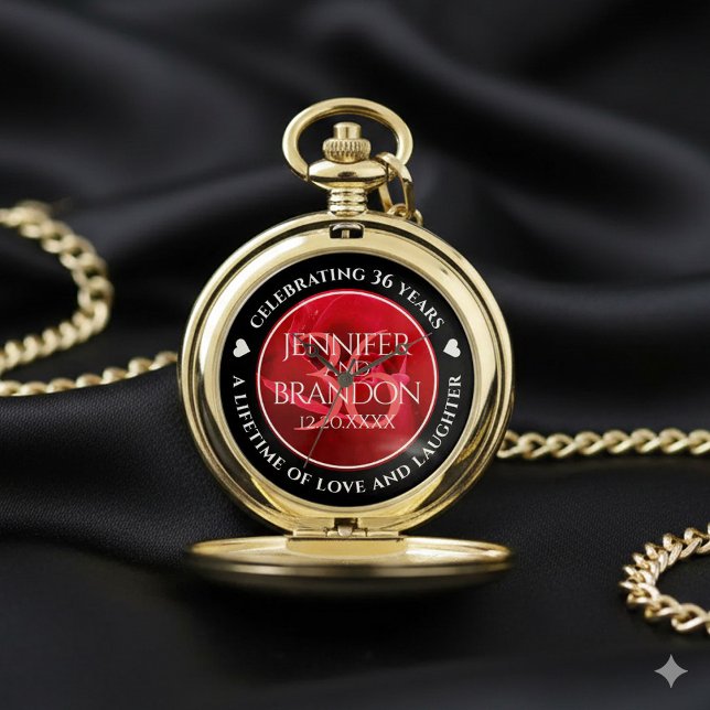 Elegant 36th Rose Wedding Anniversary Celebration Pocket Watch (Elegant 36th Rose Wedding Anniversary Pocket Watch Cover Photo)