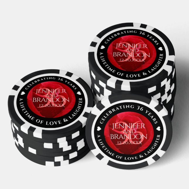Elegant 36th Rose Wedding Anniversary Celebration Poker Chips (Stack)