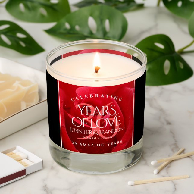 Elegant 36th Rose Wedding Anniversary Celebration Scented Candle (Lit)