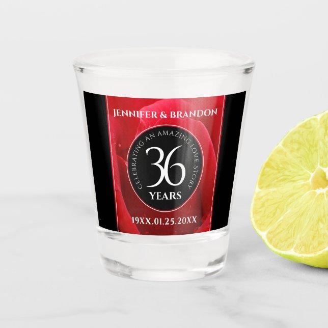 Elegant 36th Rose Wedding Anniversary Celebration Shot Glass (Front)