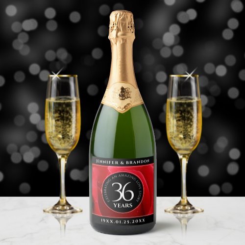 Elegant 36th Rose Wedding Anniversary Celebration Sparkling Wine Label