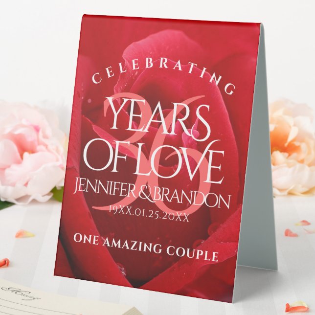 Elegant 36th Rose Wedding Anniversary Celebration Table Tent (In SItu (Wedding))