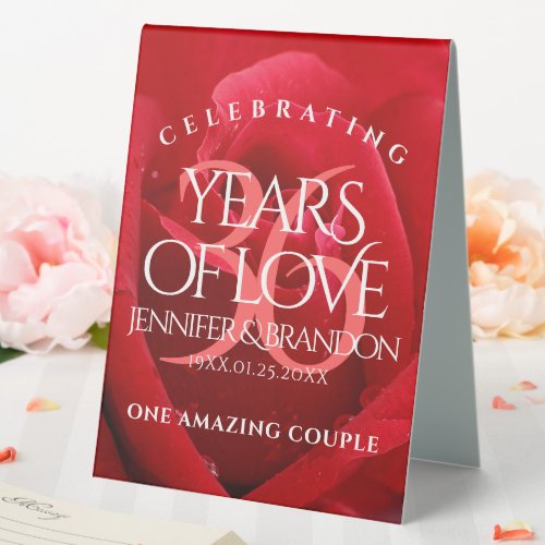 Elegant 36th Rose Wedding Anniversary Celebration Table Tent Sign