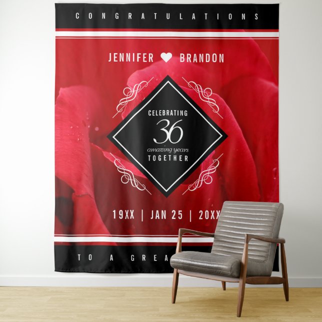 Elegant 36th Rose Wedding Anniversary Celebration Tapestry (In Situ)