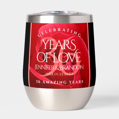 Elegant 36th Rose Wedding Anniversary Celebration Thermal Wine Tumbler