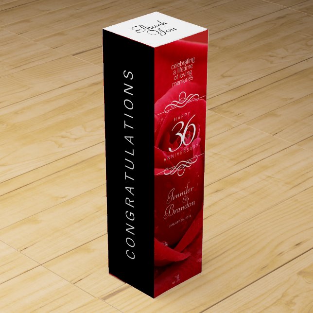 Elegant 36th Rose Wedding Anniversary Celebration Wine Box (Front)