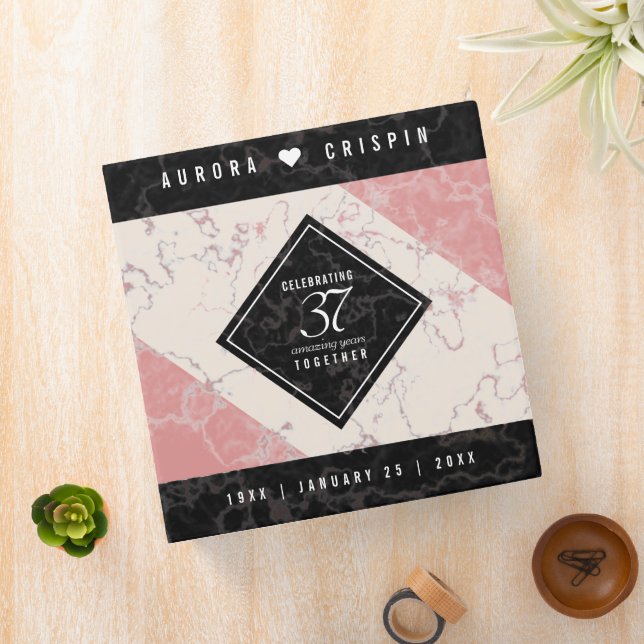 Elegant 37th Alabaster Wedding Anniversary 3 Ring Binder (In Situ)