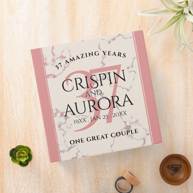 Elegant 37th Alabaster Wedding Anniversary 3 Ring Binder (In Situ)