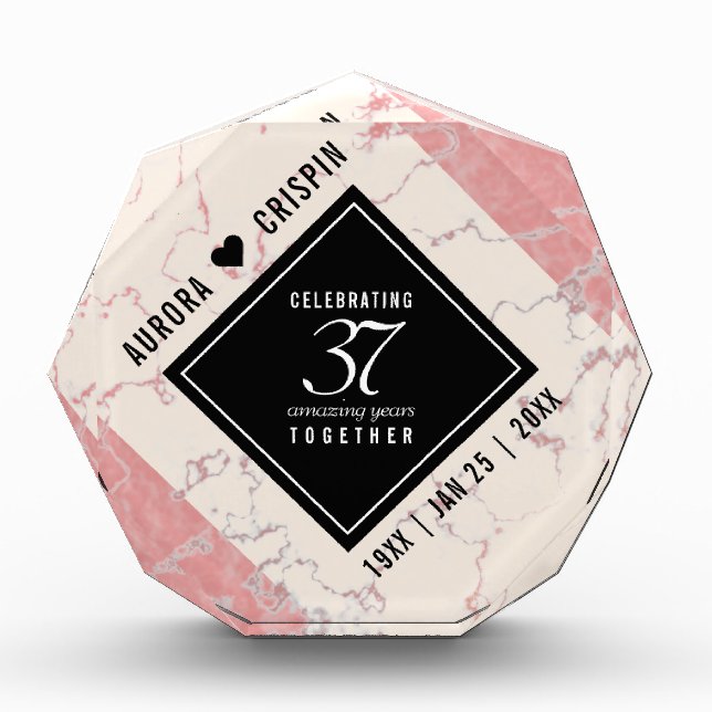Elegant 37th Alabaster Wedding Anniversary Acrylic Award (Front)