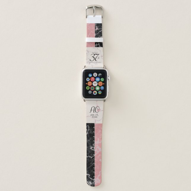 Elegant 37th Alabaster Wedding Anniversary Apple Watch Band (Front)