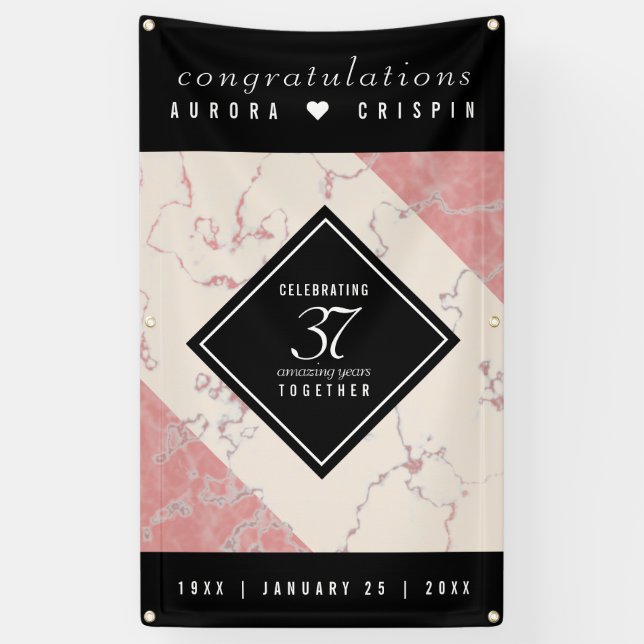 Elegant 37th Alabaster Wedding Anniversary Banner (Vertical)