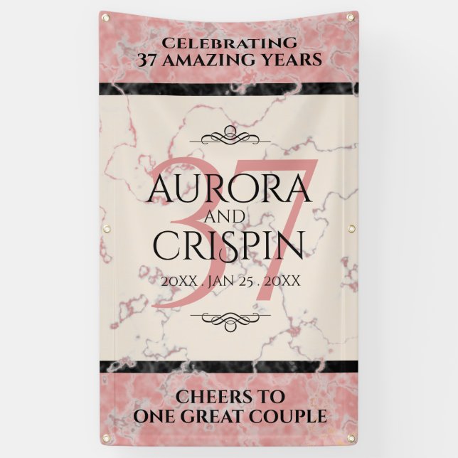 Elegant 37th Alabaster Wedding Anniversary Banner (Vertical)