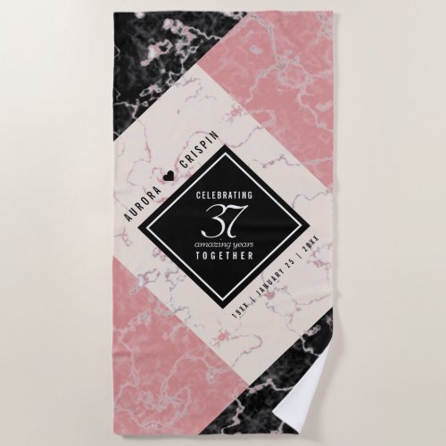 Elegant 37th Alabaster Wedding Anniversary Beach Towel