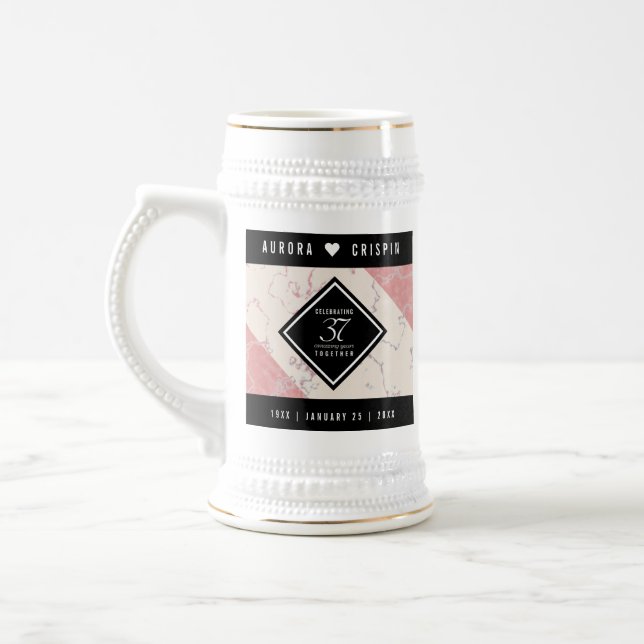 Elegant 37th Alabaster Wedding Anniversary Beer Stein (Left)