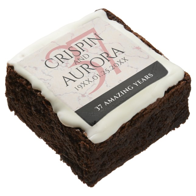 Elegant 37th Alabaster Wedding Anniversary Brownie (Angled)