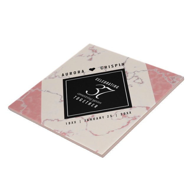 Elegant 37th Alabaster Wedding Anniversary Ceramic Tile (Side)