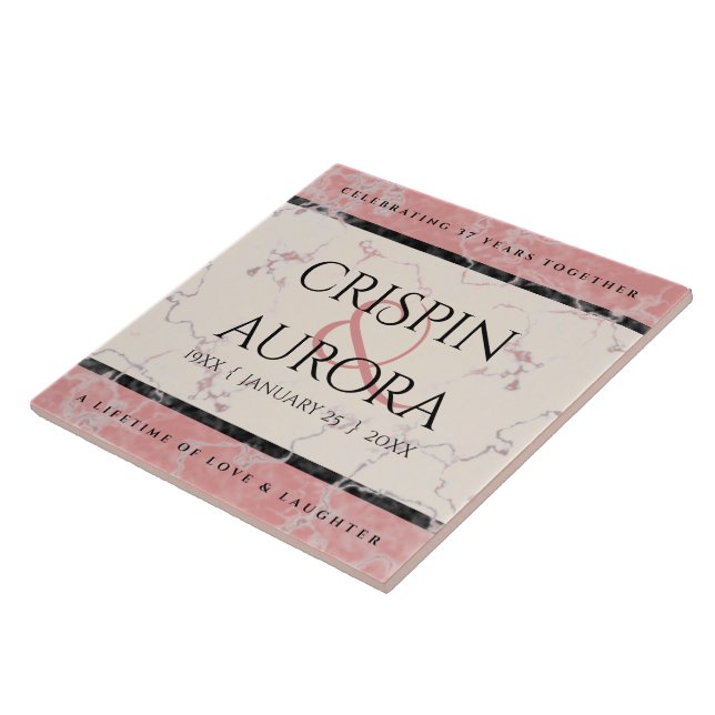 Elegant 37th Alabaster Wedding Anniversary Ceramic Tile (Side)