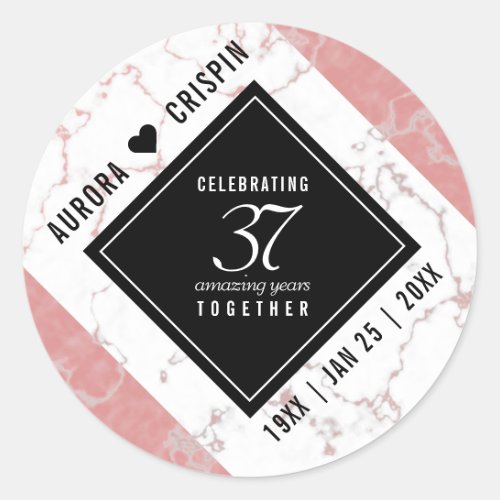 Elegant 37th Alabaster Wedding Anniversary Classic Round Sticker