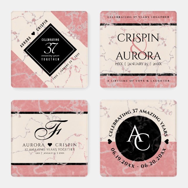 Elegant 37th Alabaster Wedding Anniversary Coaster (Set)