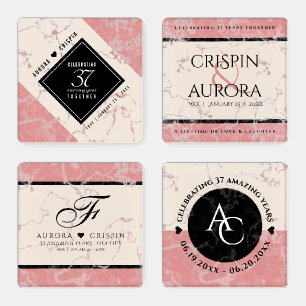 Elegant 37th Alabaster Wedding Anniversary Coaster Set
