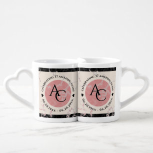 Elegant 37th Alabaster Wedding Anniversary Coffee Mug Set