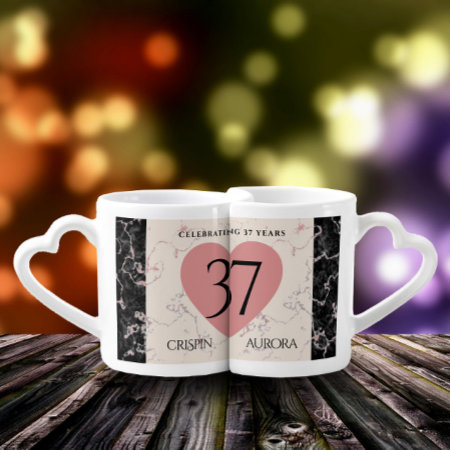Elegant 37th Alabaster Wedding Anniversary Coffee Mug Set