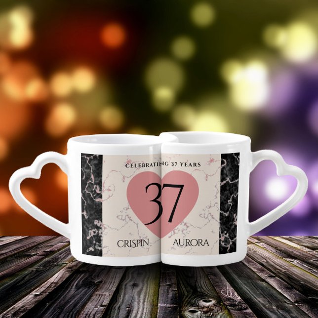 Elegant 37th Alabaster Wedding Anniversary Coffee Mug Set (Creator Uploaded)