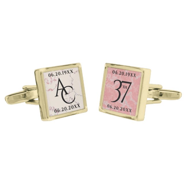 Elegant 37th Alabaster Wedding Anniversary Cufflinks (Angled)
