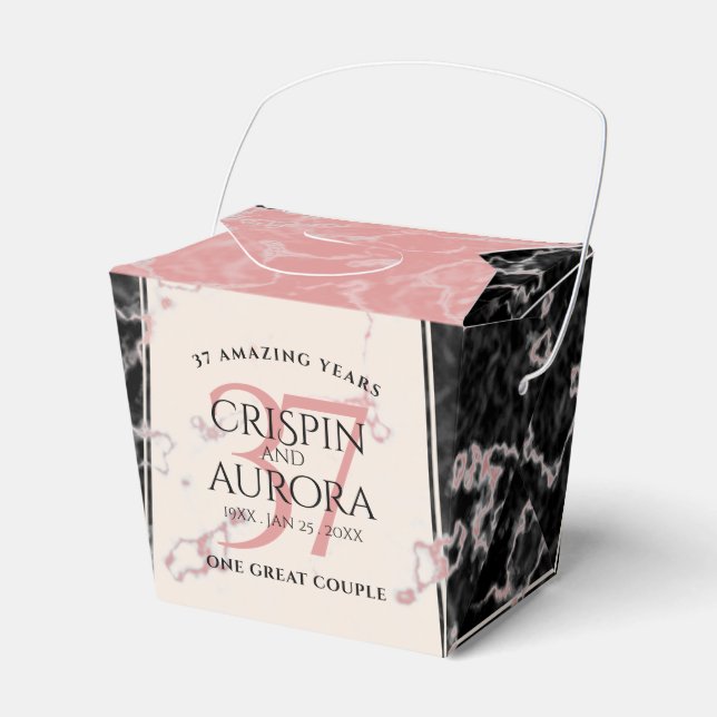 Elegant 37th Alabaster Wedding Anniversary Favor Boxes (Front Side)